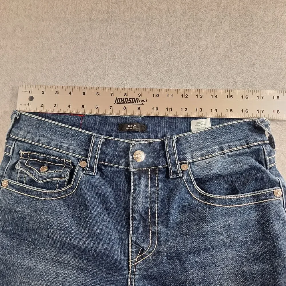True Religion Rocco Big T Relaxed Skinny Jeans Y2K Dark Wash 33